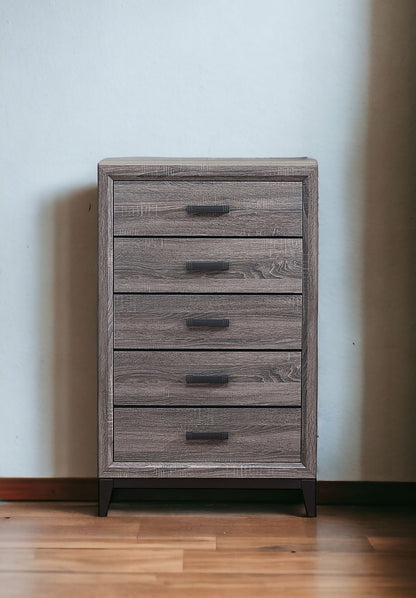 31" Grey Solid Wood Five Drawer Chest