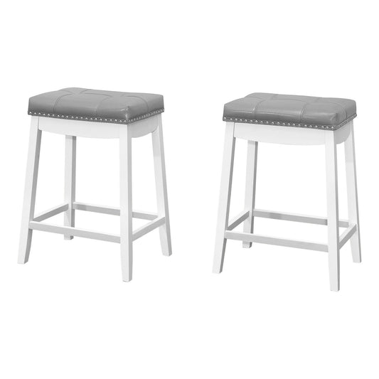 Set of Two 25 " Gray And White Faux Leather And Solid Wood Backless Counter Height Bar Chairs