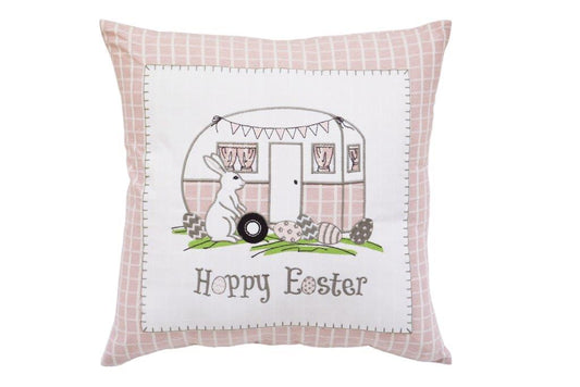 17" X 17" Light Pink Checkered Easter Bunny Camper Throw Pillow