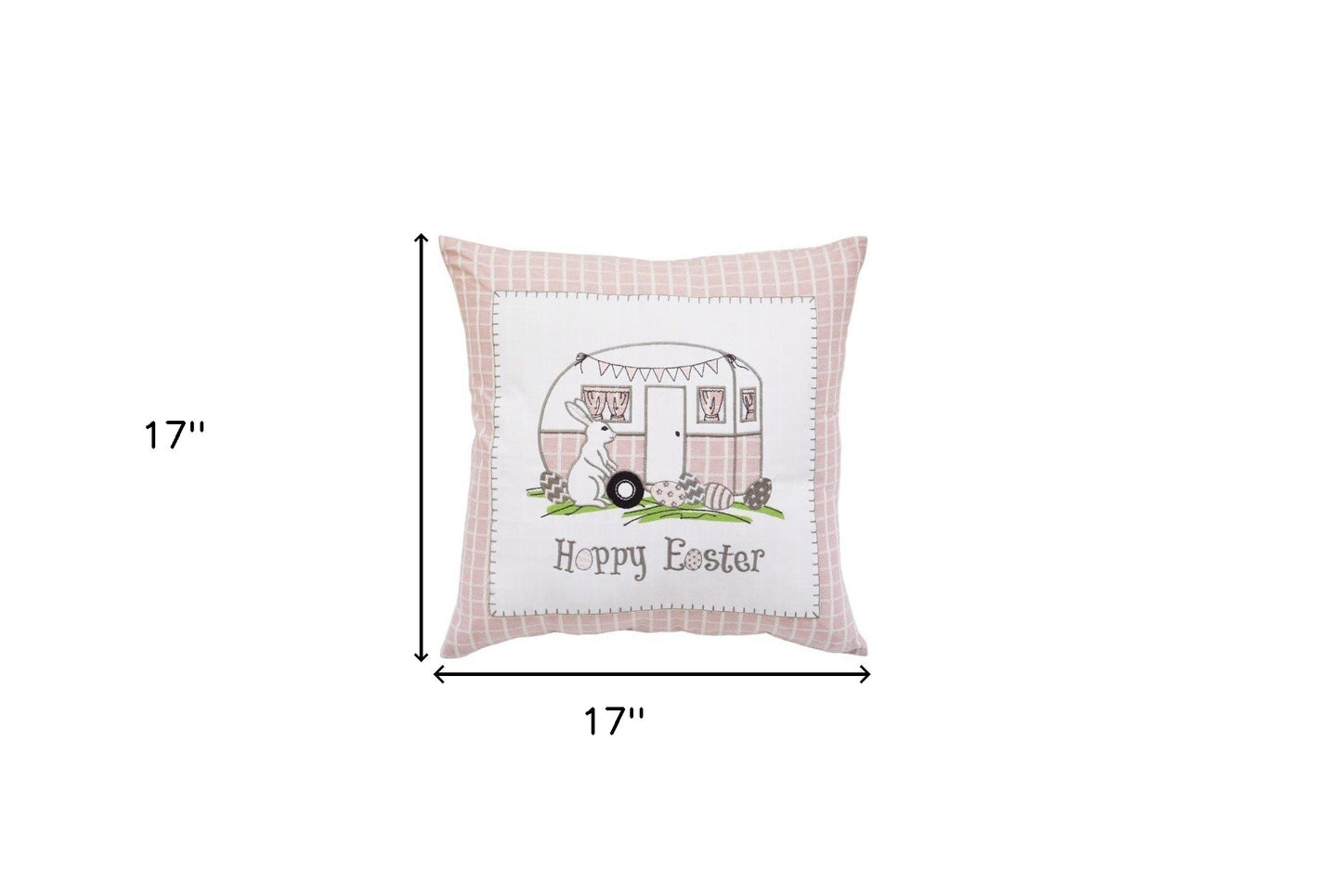 17" X 17" Light Pink Checkered Easter Bunny Camper Throw Pillow