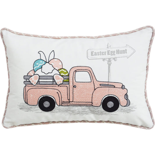 13" X 4" Pink and White Easter Easter Bunny Text Throw Pillow