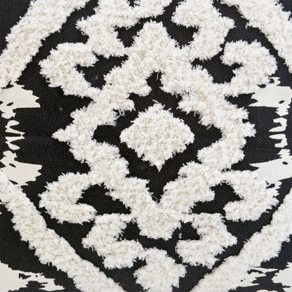 17" X 17" Black and White Textural Geometric Throw Pillow With Tassels