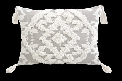 13" X 18" Grey And White Damask Zippered Polyester And Cotton Blend Throw Pillow With Tassels