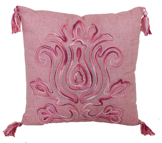 17" X 17" Light Pink Polyester Zippered Pillow With Tassels