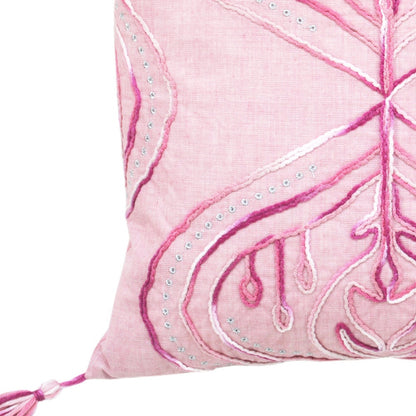 17" X 17" Pink White And Silver Abstract Zippered Polyester Throw Pillow With Tassels