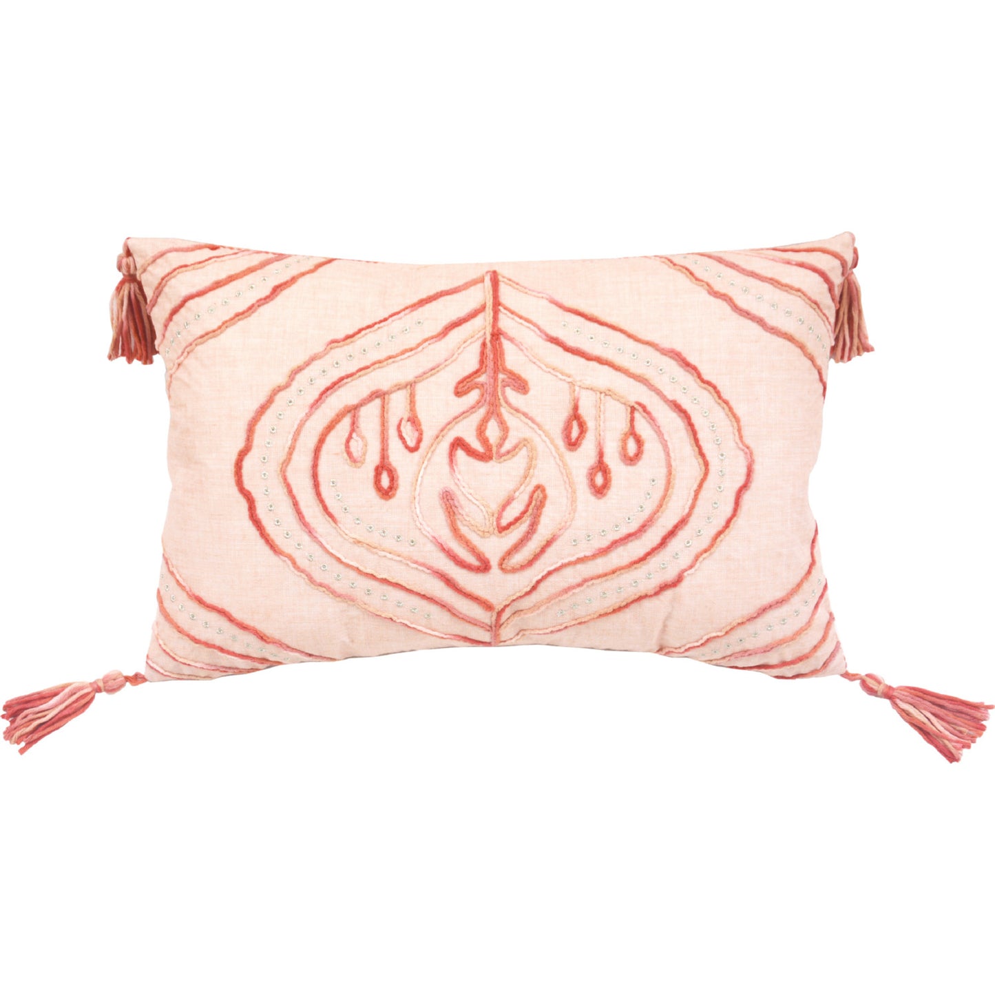 13" X 20" Coral Abstract Zippered Polyester Throw Pillow With Tassels