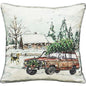 18" X 18" Snowy Christmas Tree and Lodge Throw Pillow