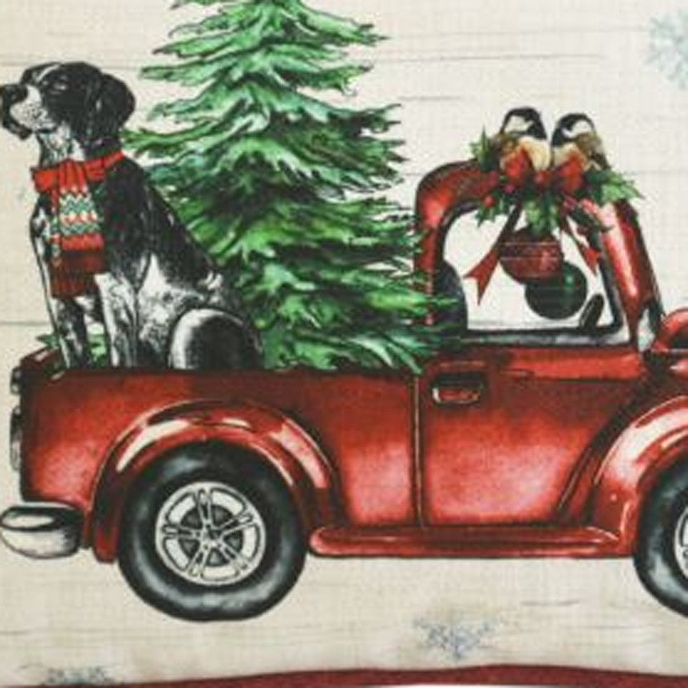 13" X 18" Dog Red Truck and Christmas Tree Throw Pillow