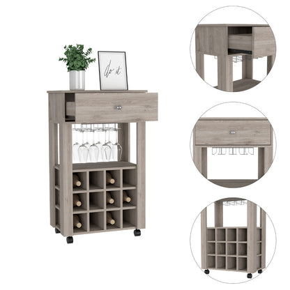 Light Gray Rolling Bar Cart With Wine Storage