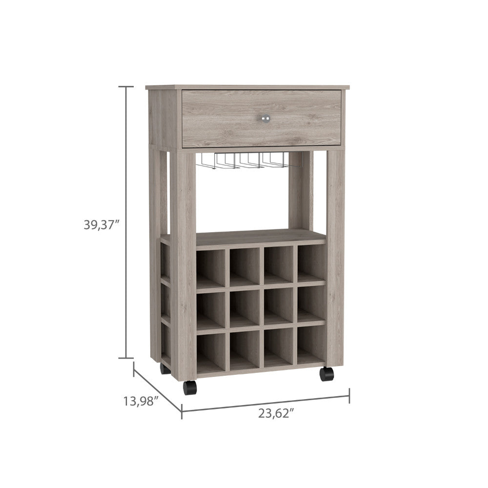 Light Gray Rolling Bar Cart With Wine Storage