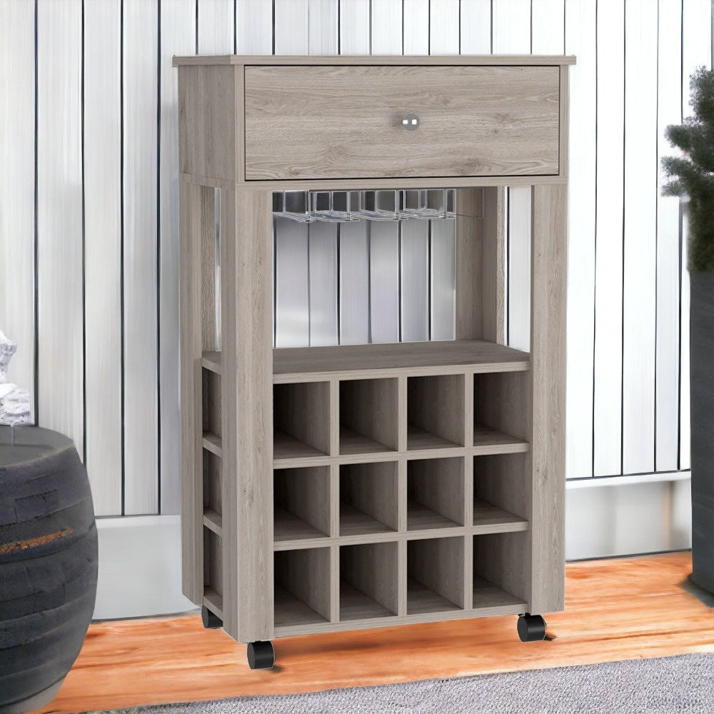 Light Gray Rolling Bar Cart With Wine Storage