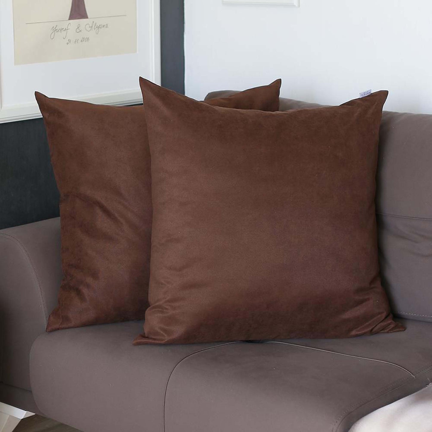 Set Of Two 22" X 22" Brown Polyester Zippered Pillow Cover