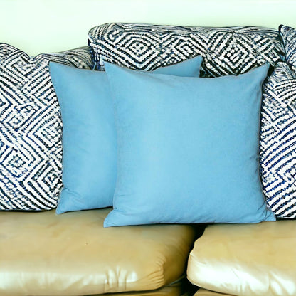 Set Of Two 26" X 26" Sky Blue Polyester Zippered Pillow Cover