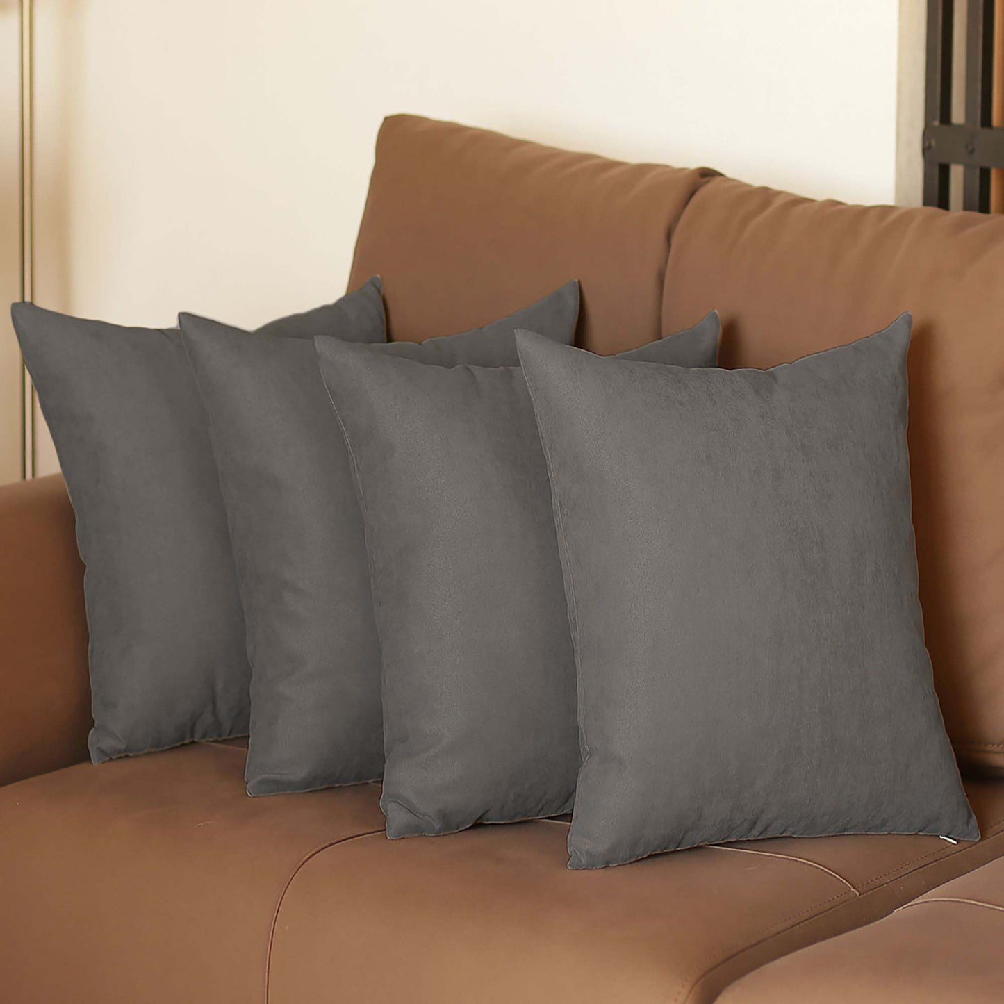 Set Of Four 17" X 17" Gray Polyester Zippered Pillow Cover