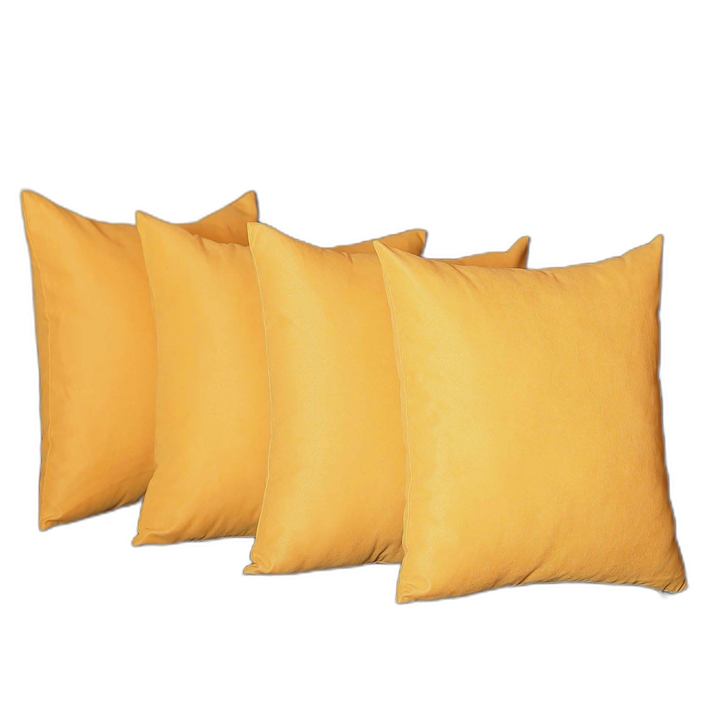 Set Of Four 17" X 17" Yellow Polyester Zippered Pillow Cover