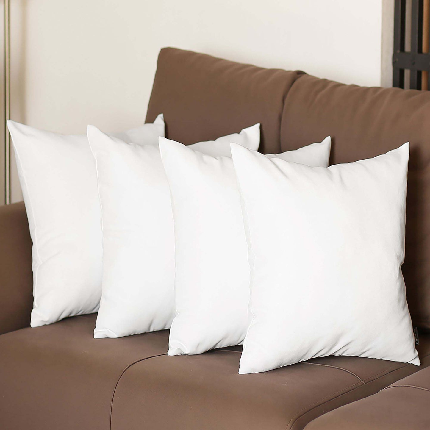 Set Of Four 18" X 18" White Polyester Zippered Pillow Cover