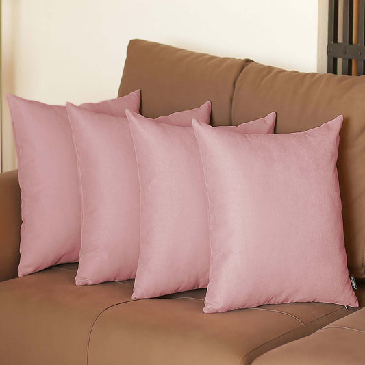 Set Of Four 18" X 18" Light Pink Polyester Zippered Pillow Cover