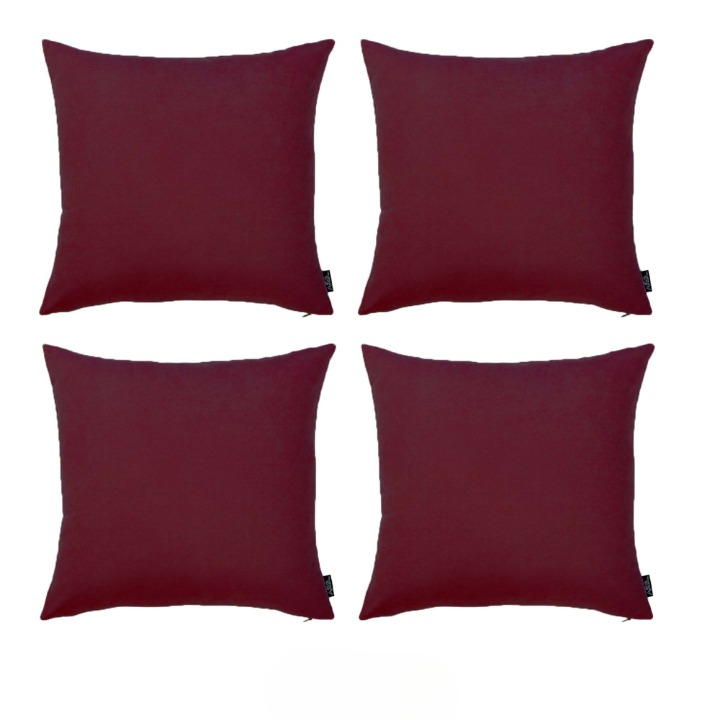 Set Of Four 18" X 18" Claret Red Polyester Zippered Pillow Cover