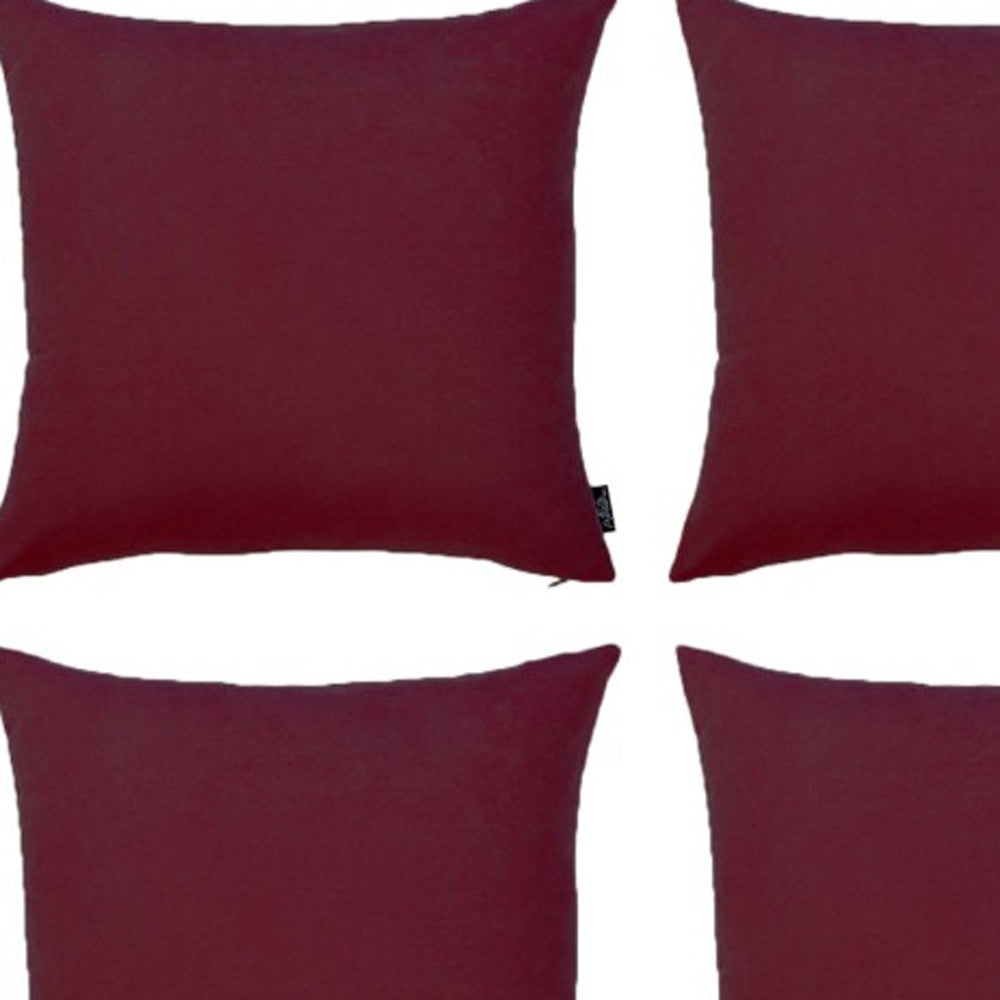 Set Of Four 18" X 18" Claret Red Polyester Zippered Pillow Cover