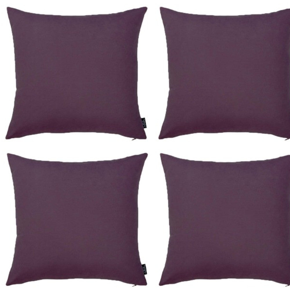 Set Of Four 18" X 18" Purple Polyester Zippered Pillow Cover