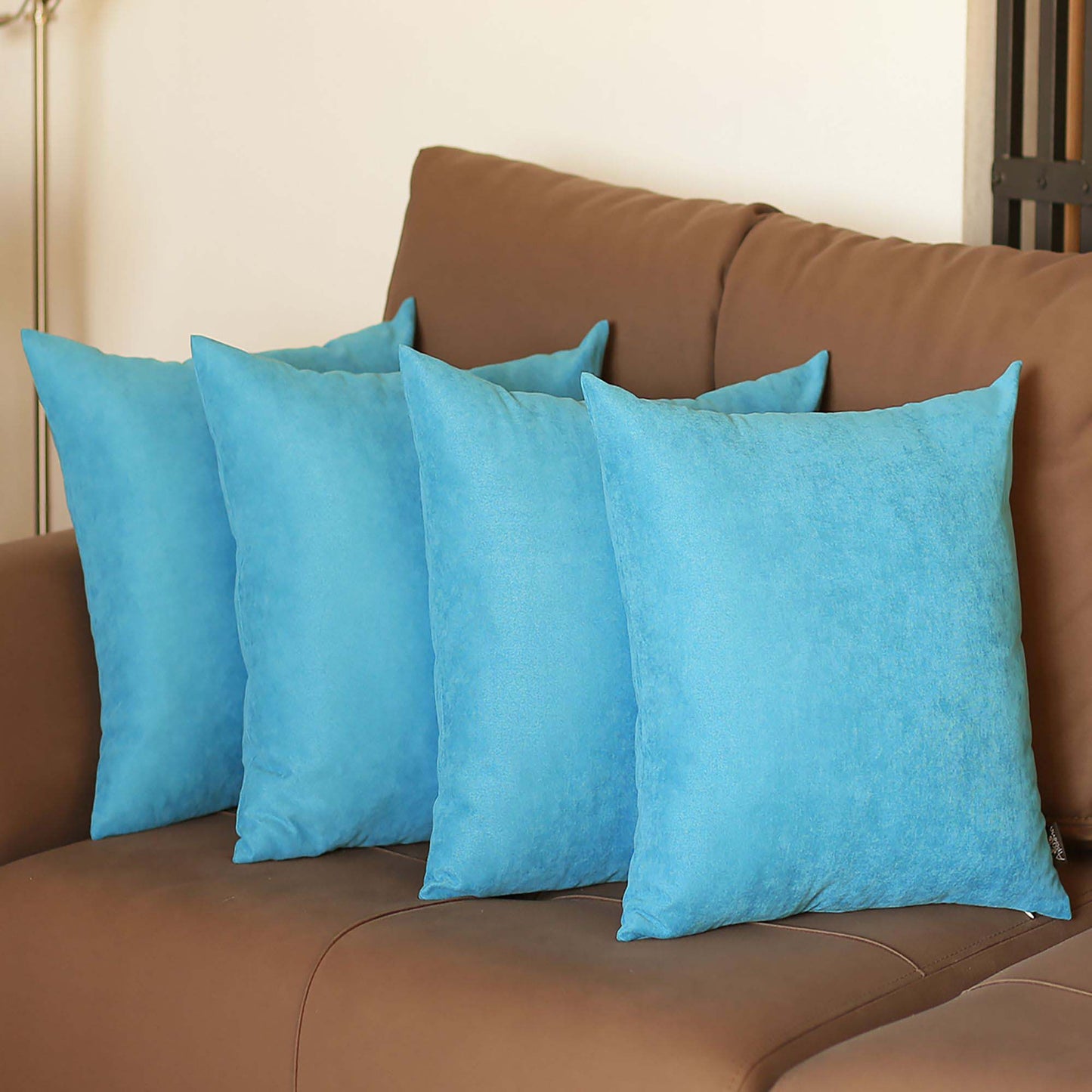 Set Of Four 18" X 18" Sky Blue Polyester Zippered Pillow Cover