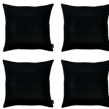 Set Of Four 18" X 18" Black Polyester Zippered Pillow Cover