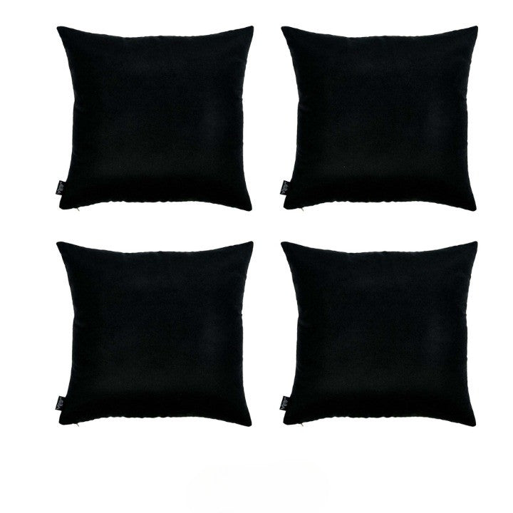 Set Of Four 18" X 18" Black Polyester Zippered Pillow Cover