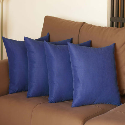 Set Of Four 18" X 18" Sapphire Blue Polyester Zippered Pillow Cover