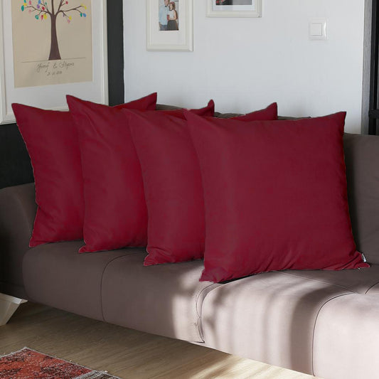 Set Of Four 22" X 22" Claret Red Polyester Zippered Pillow Cover