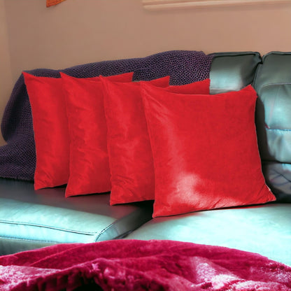 Set Of Four 22" X 22" Red Polyester Zippered Pillow Cover