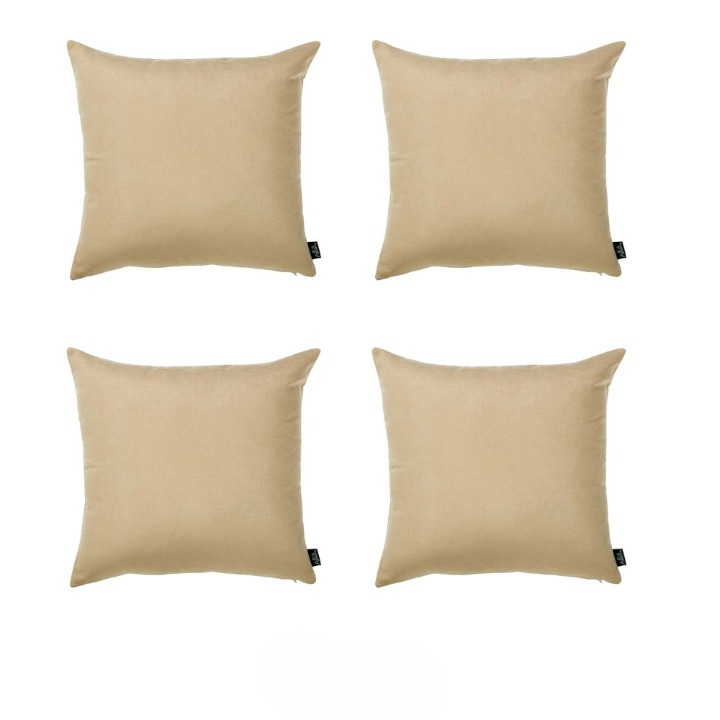 Set Of Four 22" X 22" Beige Polyester Zippered Pillow Cover