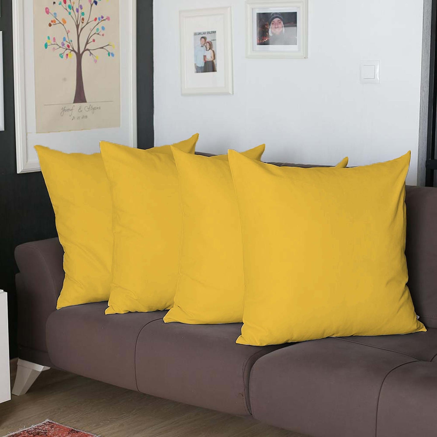 Set Of Four 26" X 26" Yellow Polyester Zippered Pillow Cover