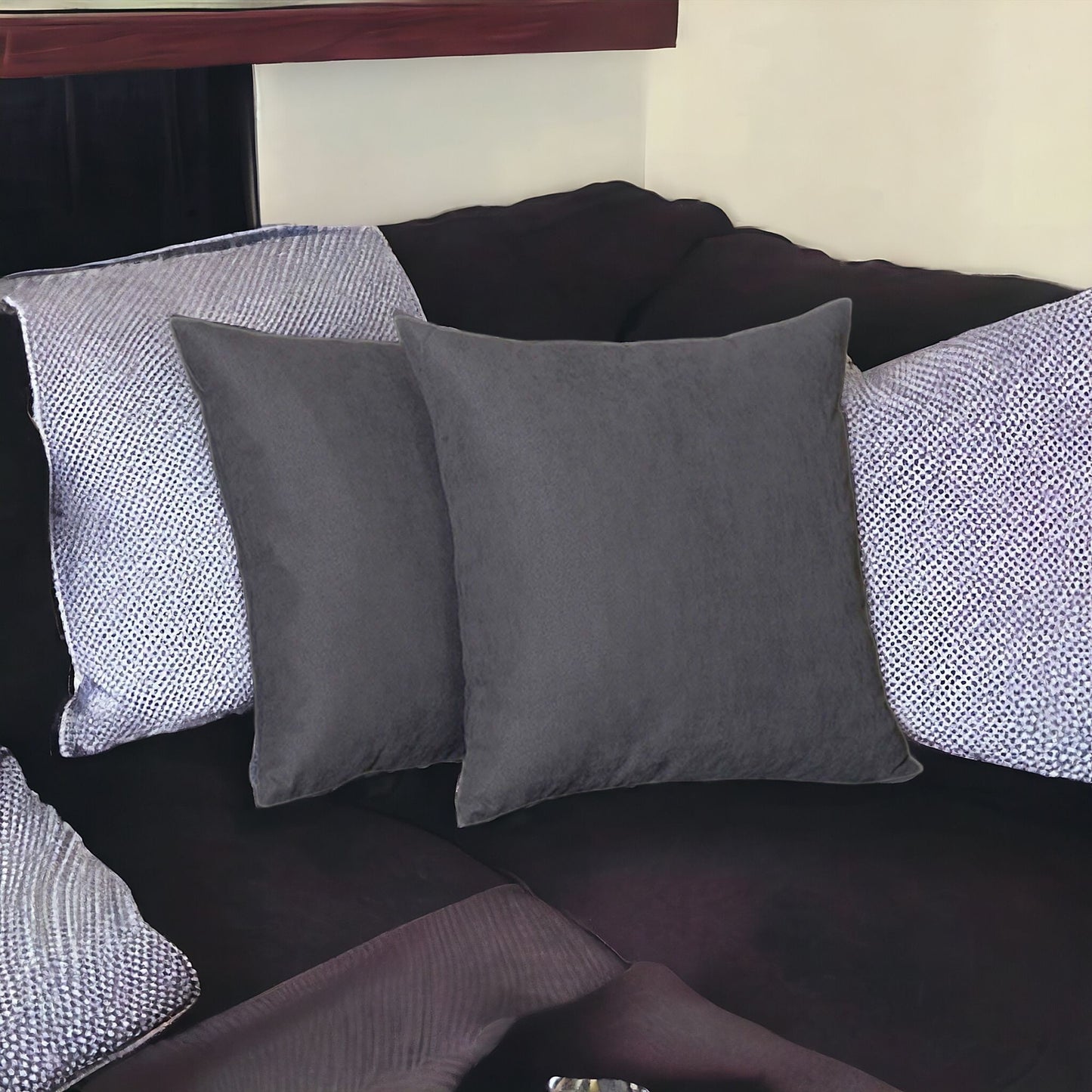 Set Of Two 16" X 16" Gray Polyester Zippered Pillow Cover