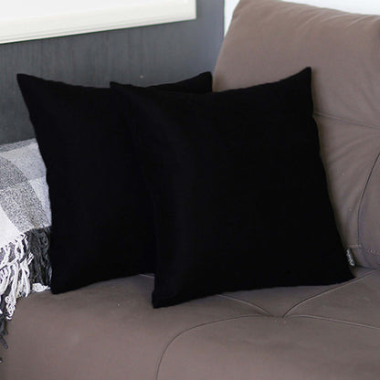 Set Of Two 16" X 16" Black Polyester Zippered Pillow Cover