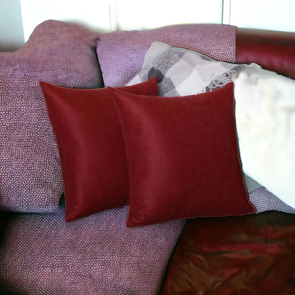 Set Of Two 18" X 18" Claret Red Polyester Zippered Pillow Cover