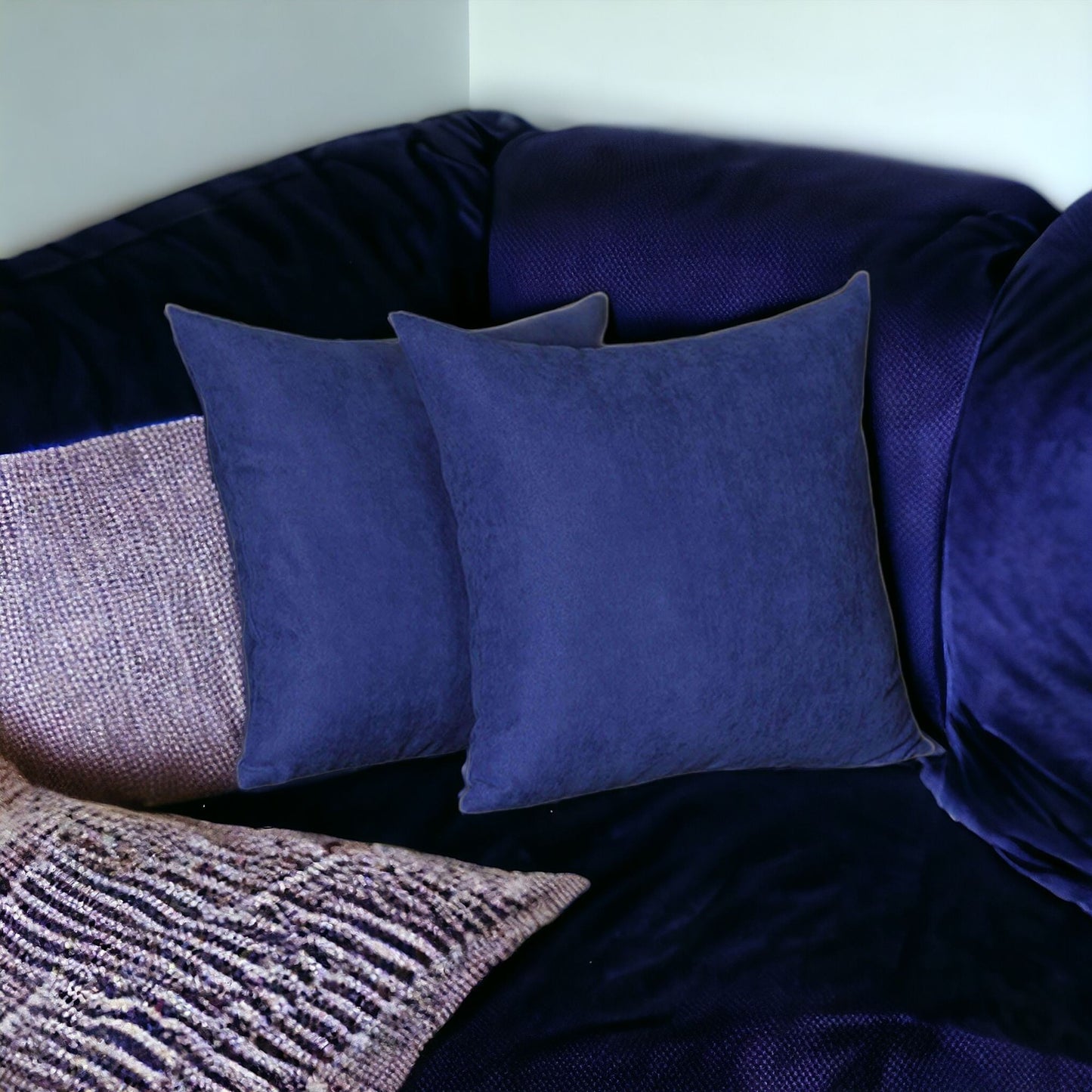 Set Of Two 18" X 18" Navy Blue Polyester Zippered Pillow Cover