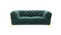 74" Emerald Green And Gold Velvet Loveseat