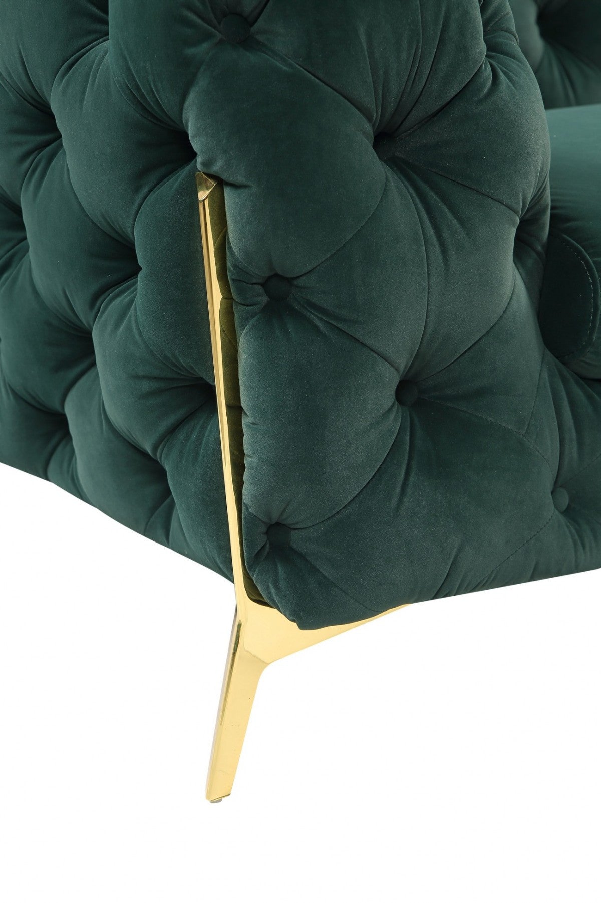 74" Emerald Green And Gold Velvet Loveseat