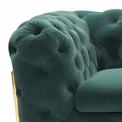 74" Emerald Green And Gold Velvet Loveseat