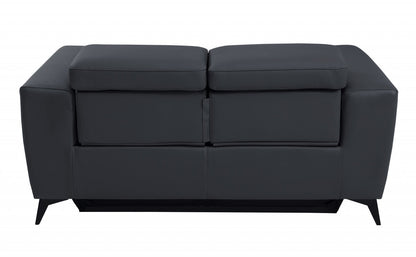 65" Gray And Black Italian Leather Power Reclining Loveseat