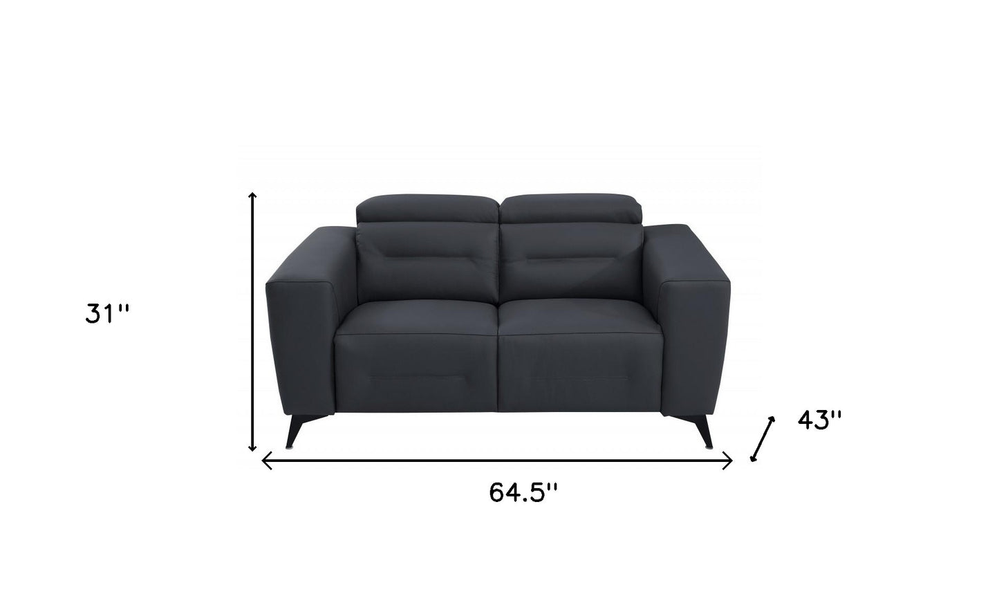 65" Gray And Black Italian Leather Power Reclining Loveseat