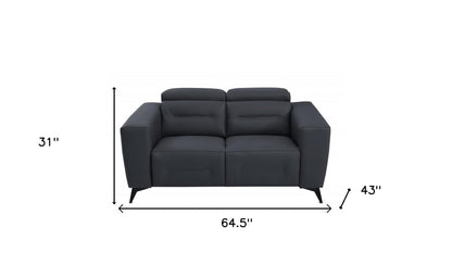 65" Gray And Black Italian Leather Power Reclining Loveseat