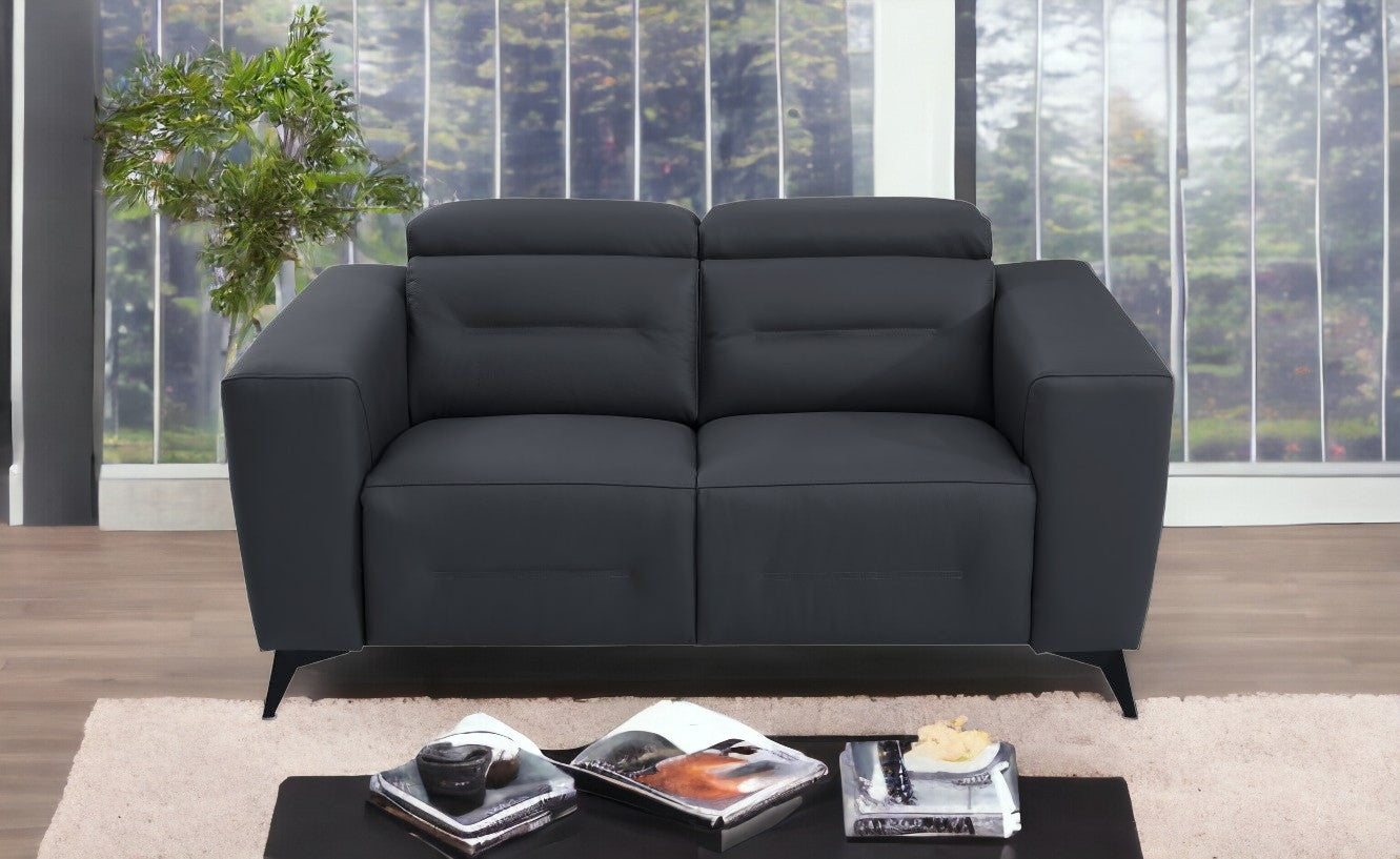 65" Gray And Black Italian Leather Power Reclining Loveseat