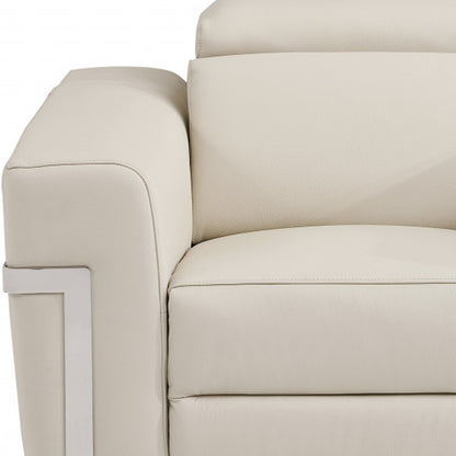 41" Beige Italian Leather Power Recliner Chair