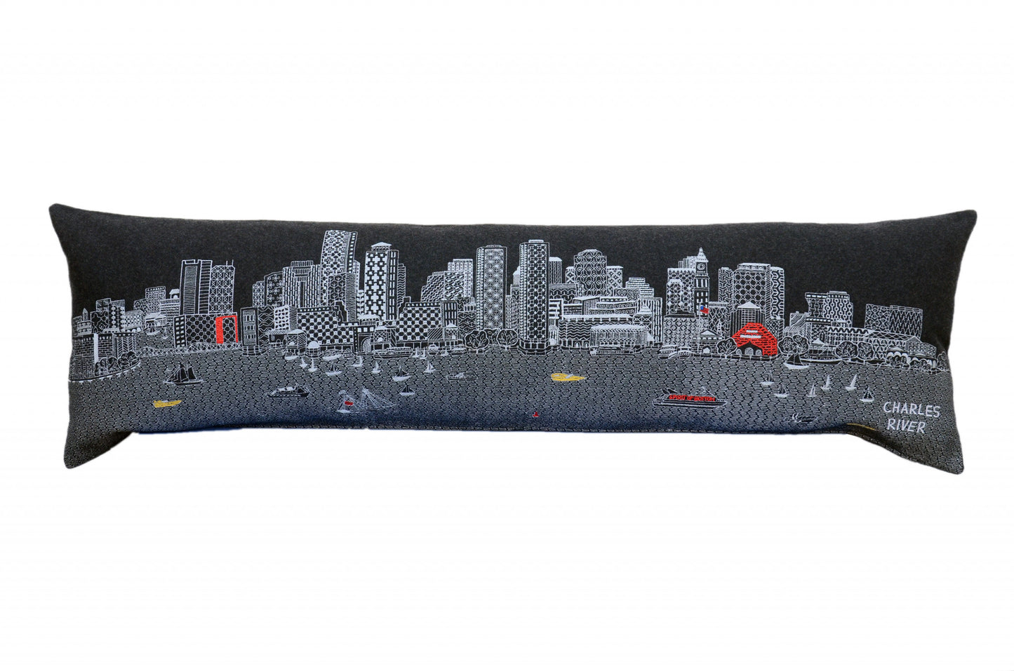 46" Black Boston Nighttime Skyline Lumbar Decorative Pillow