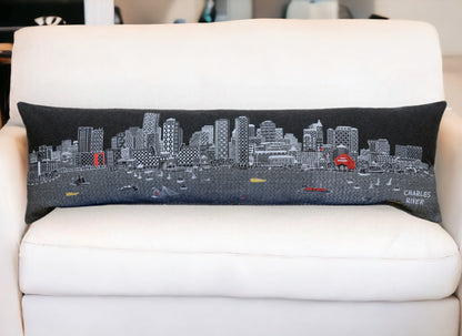 46" Black Boston Nighttime Skyline Lumbar Decorative Pillow