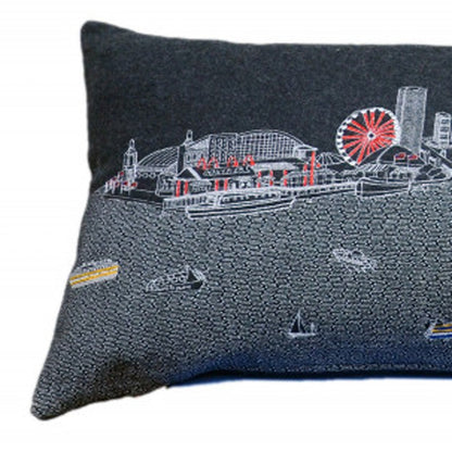 46" Black Chicago Nighttime Skyline Lumbar Decorative Pillow