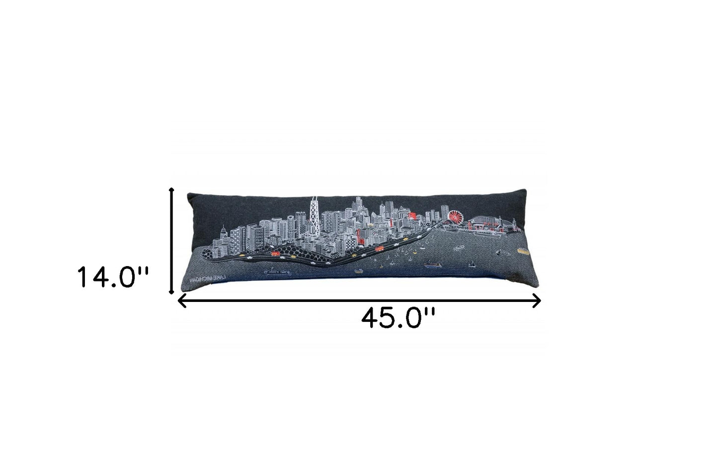 46" Black Chicago Nighttime Skyline Lumbar Decorative Pillow