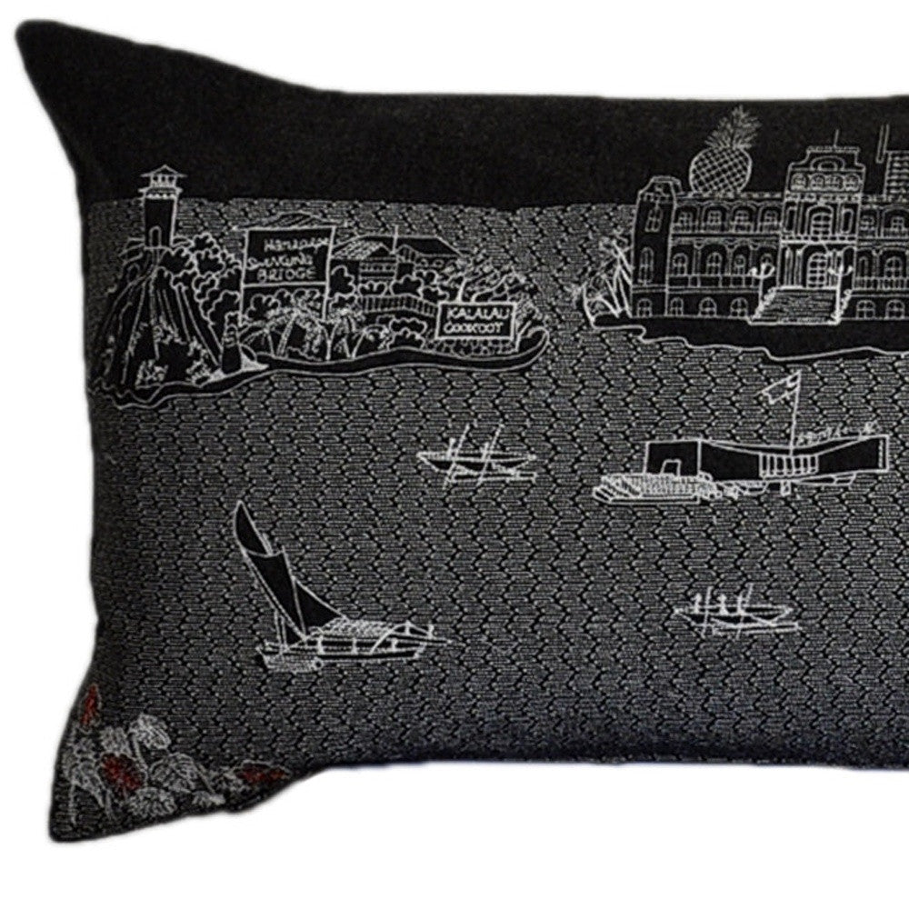 46" Black Hawaii Nighttime Skyline Lumbar Decorative Pillow