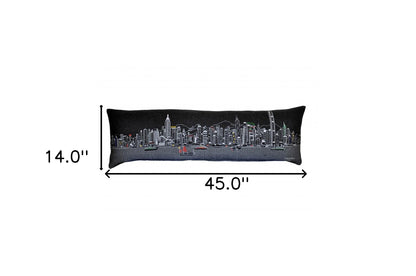 46" Black Hong Kong Nighttime Skyline Lumbar Decorative Pillow